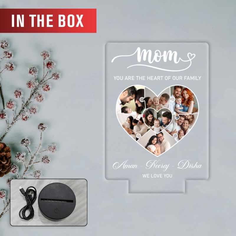 Personalized Mom Photo Collage LED Night Lamp Mother's Day & Birthday Gifts for Mom Heartwarming Home Decor & Gift for Every Occasion Warm White Light